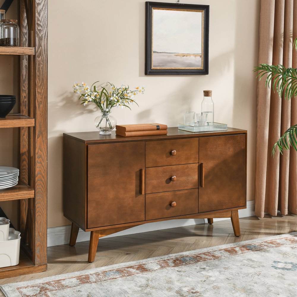47" Brown Mid-Century Wood Accent Sideboard