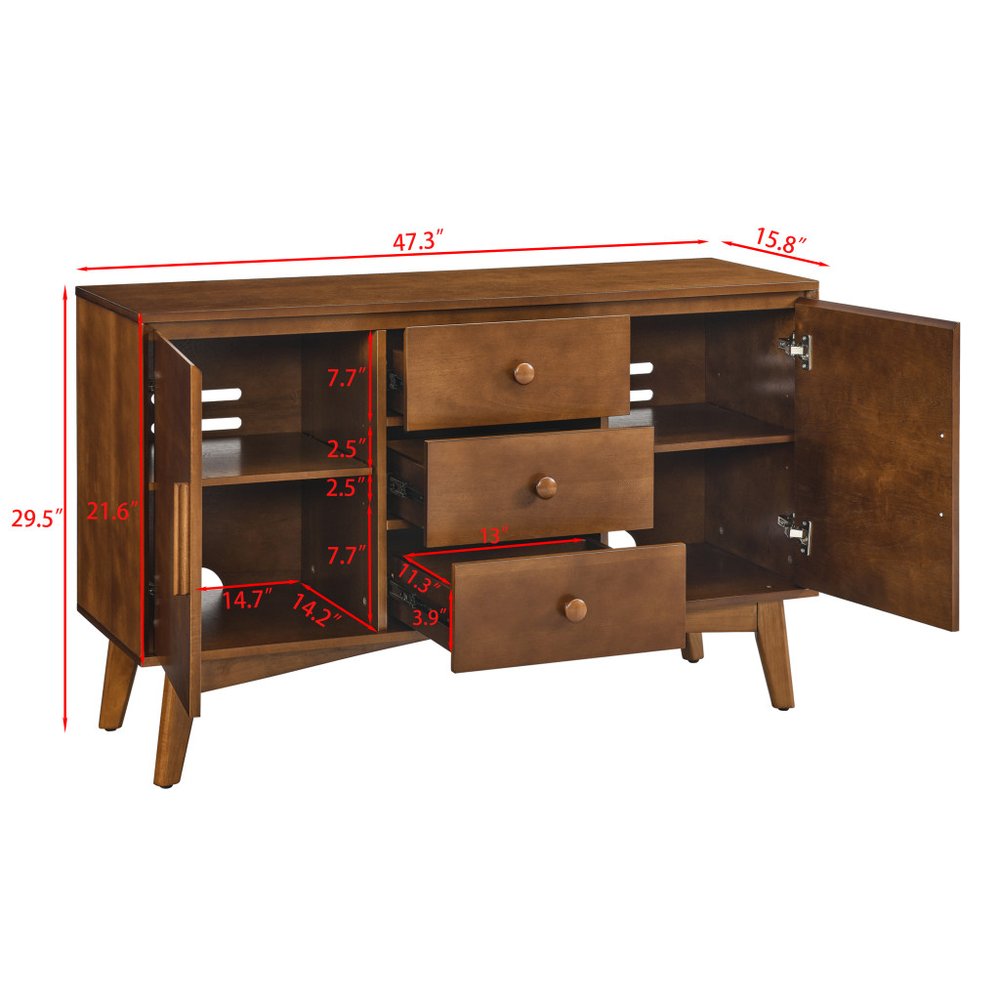 47" Brown Mid-Century Wood Accent Sideboard