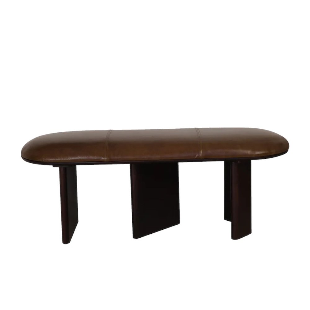 48" Brown Leather Oval Bench