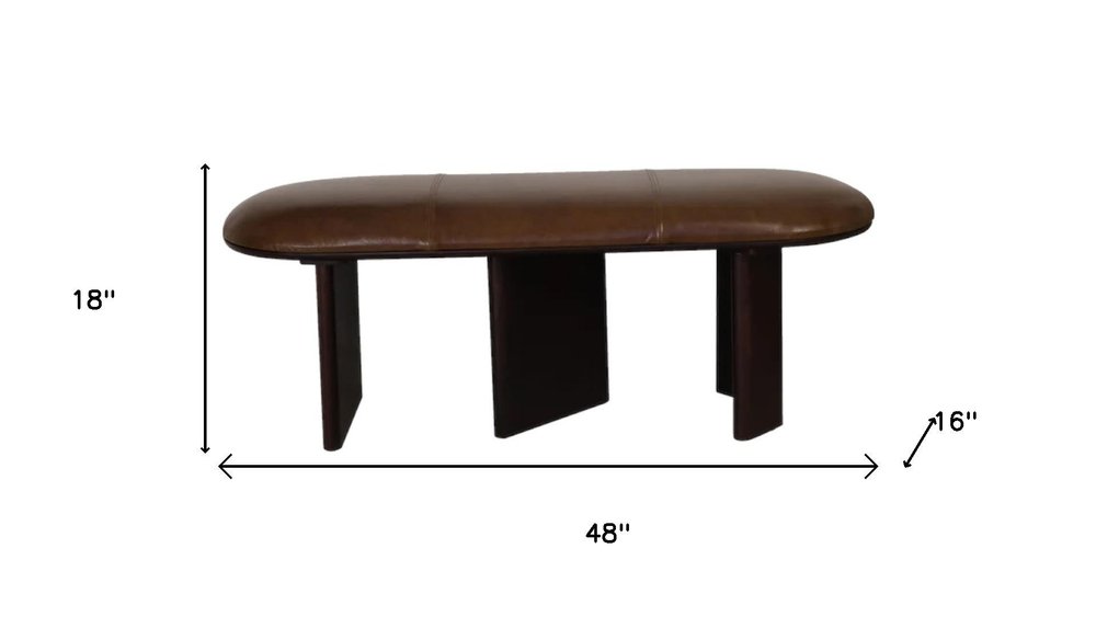 48" Brown Leather Oval Bench