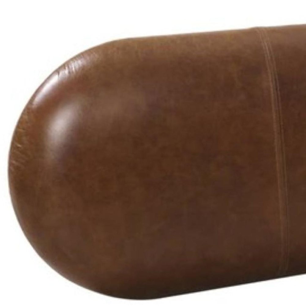 48" Brown Leather Oval Bench