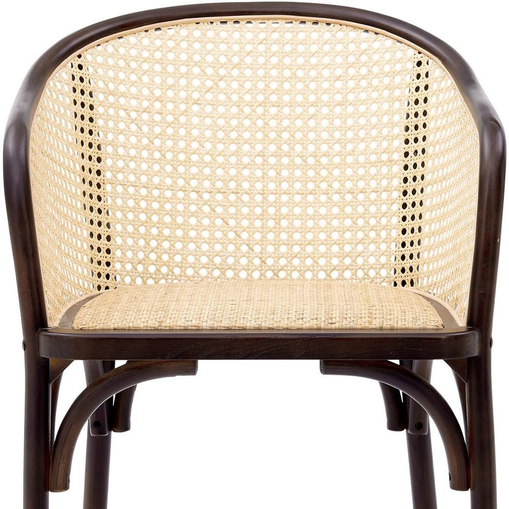 22" Walnut Wood and Rattan Barrel Dining Chair