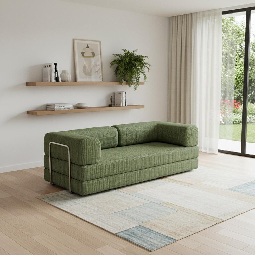 82" Green Corduroy Modular Sleeper Sofa