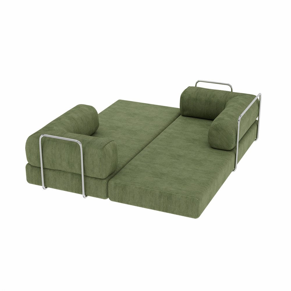 82" Green Corduroy Modular Sleeper Sofa