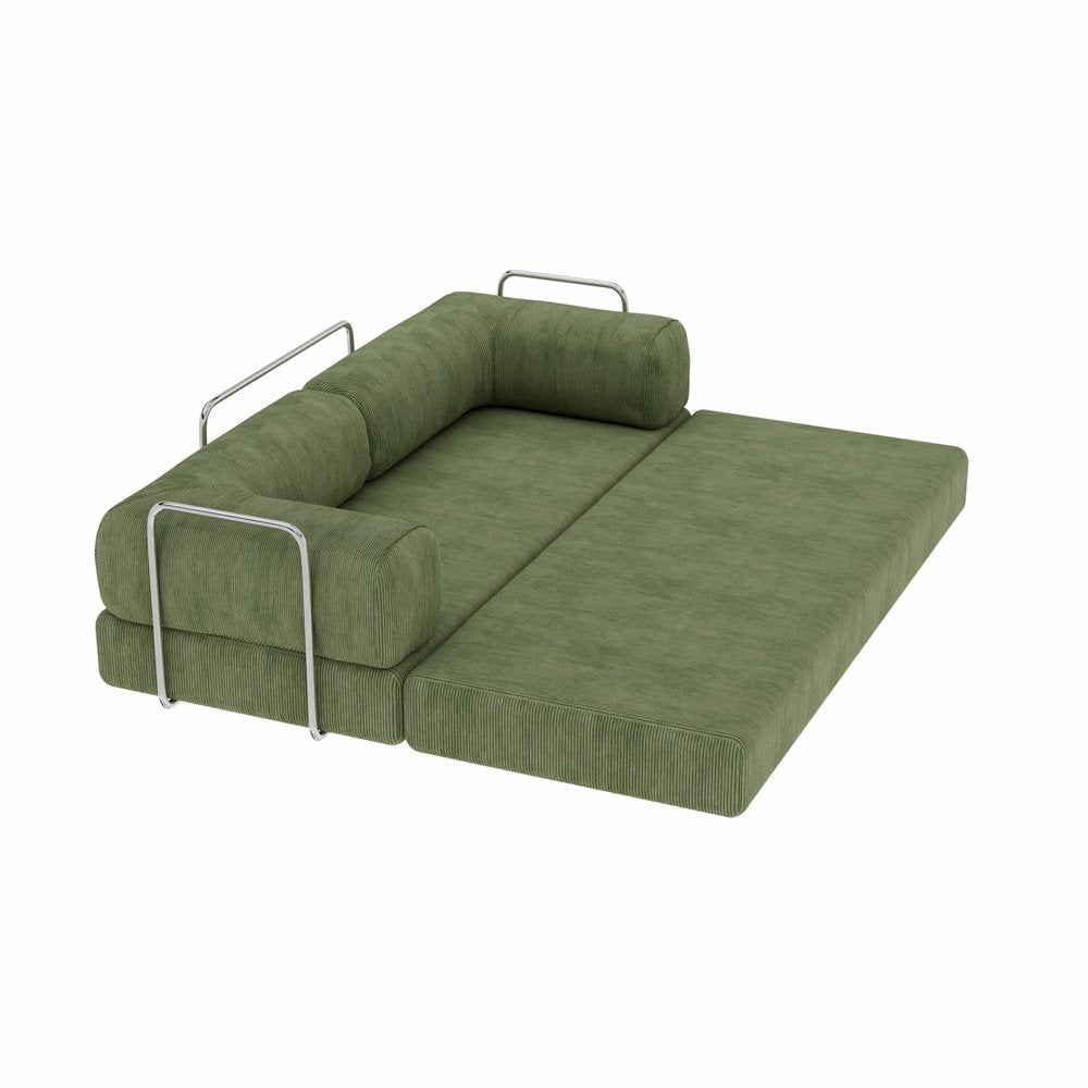 82" Green Corduroy Modular Sleeper Sofa