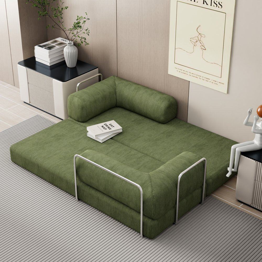 82" Green Corduroy Modular Sleeper Sofa