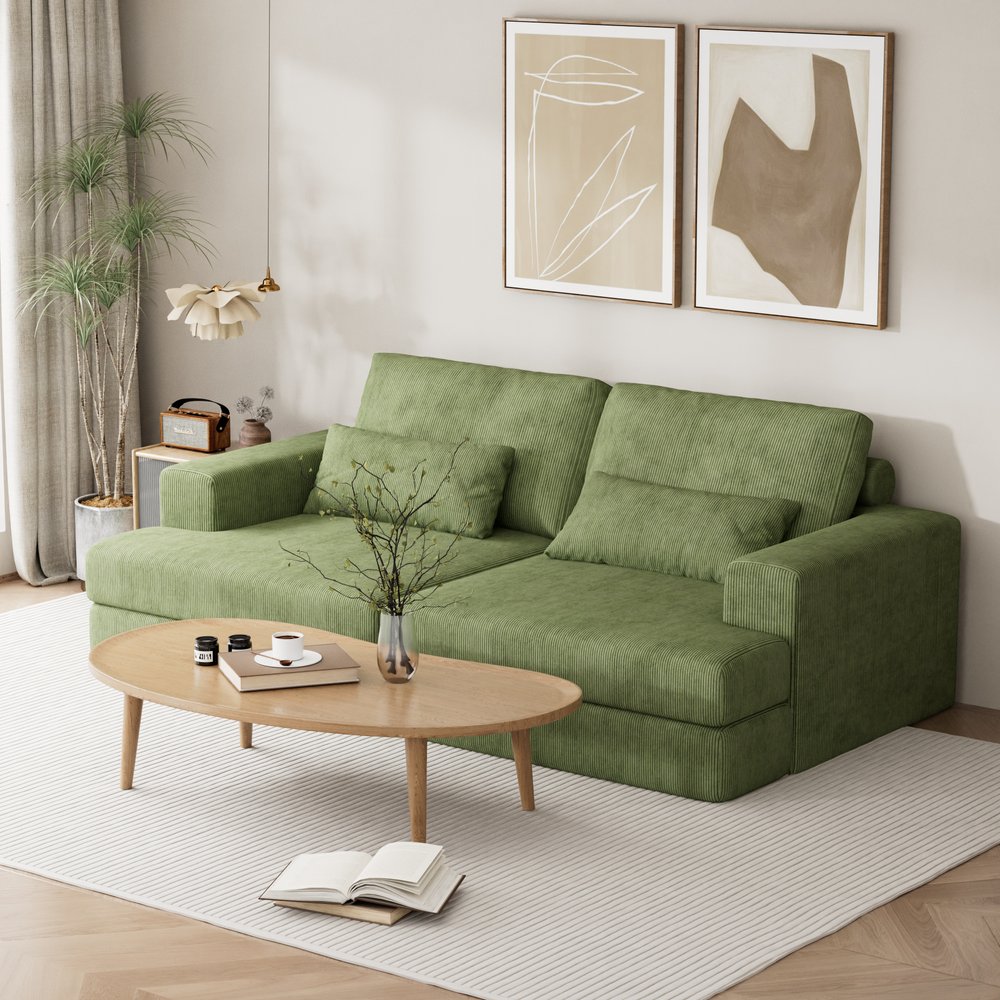 93" Green Corduroy Sleeper Sofa