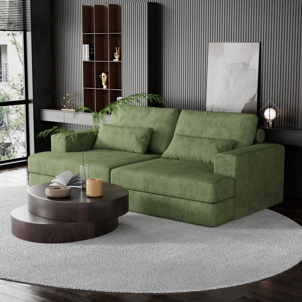 93" Green Corduroy Sleeper Sofa
