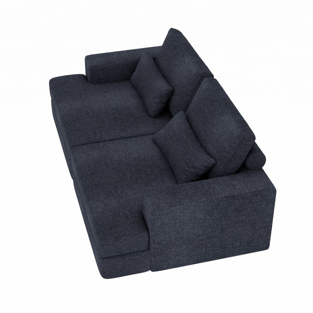 93" Blue Chenille Sleeper Sofa