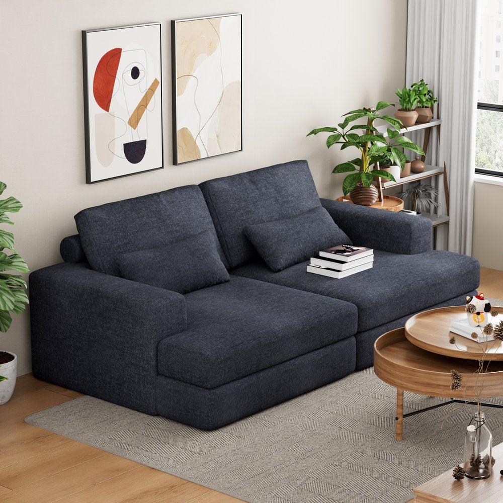 93" Blue Chenille Sleeper Sofa
