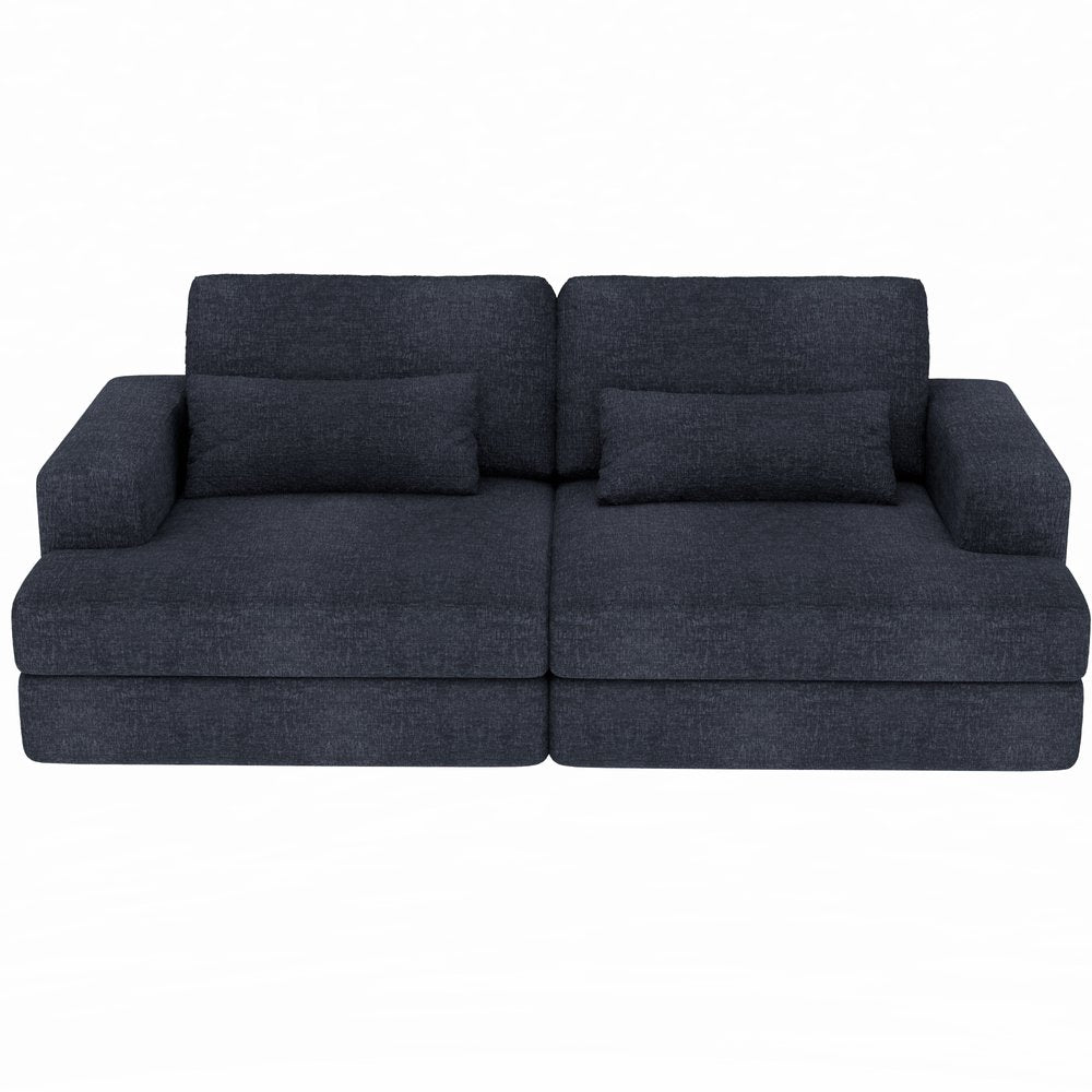 93" Blue Chenille Sleeper Sofa