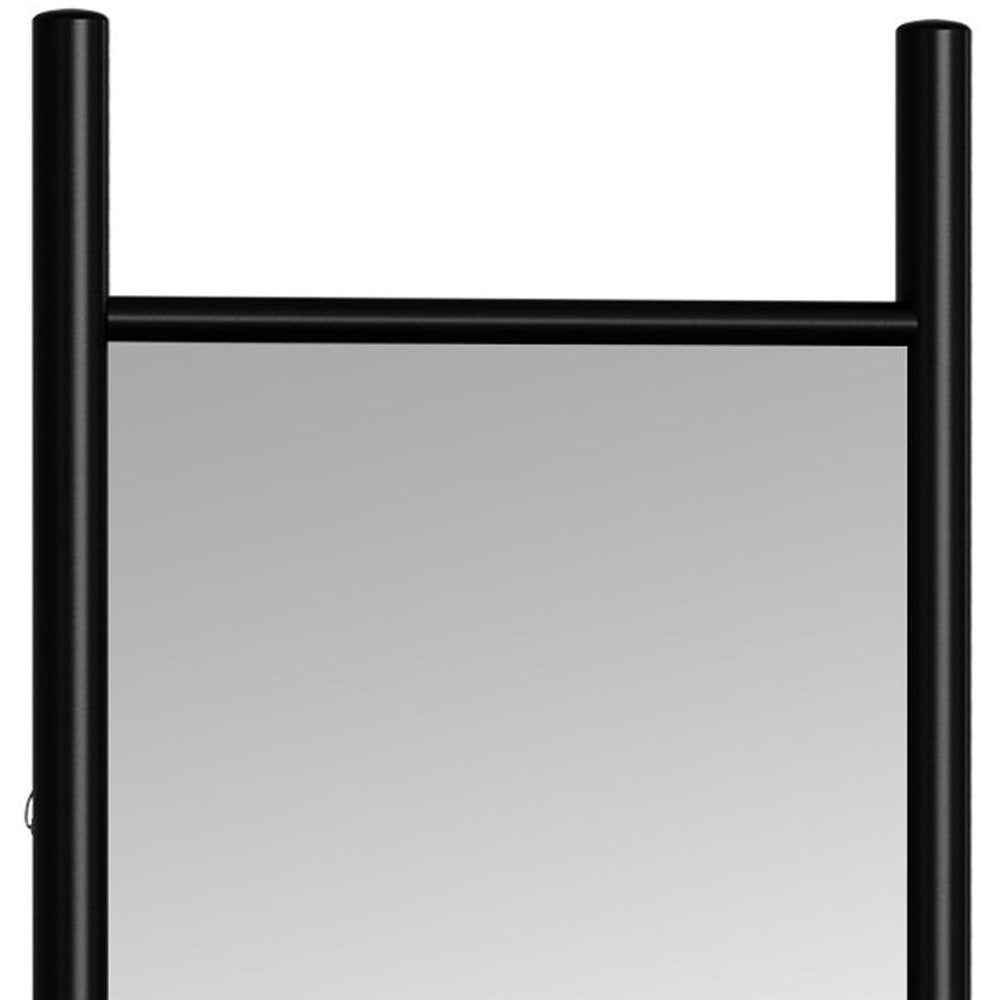 64" Black Wood Ladder Mirror