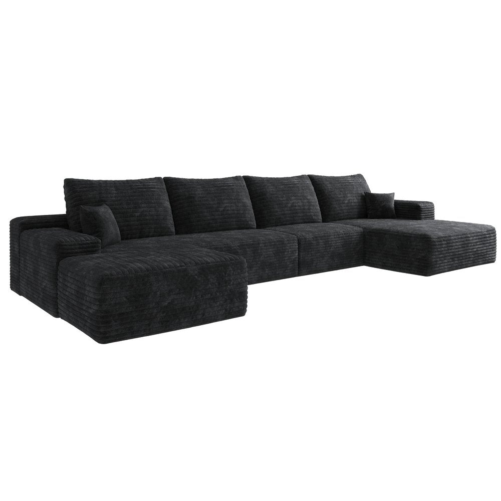 135" Corduroy Compression Foam U-Shape Sectional with Pillows