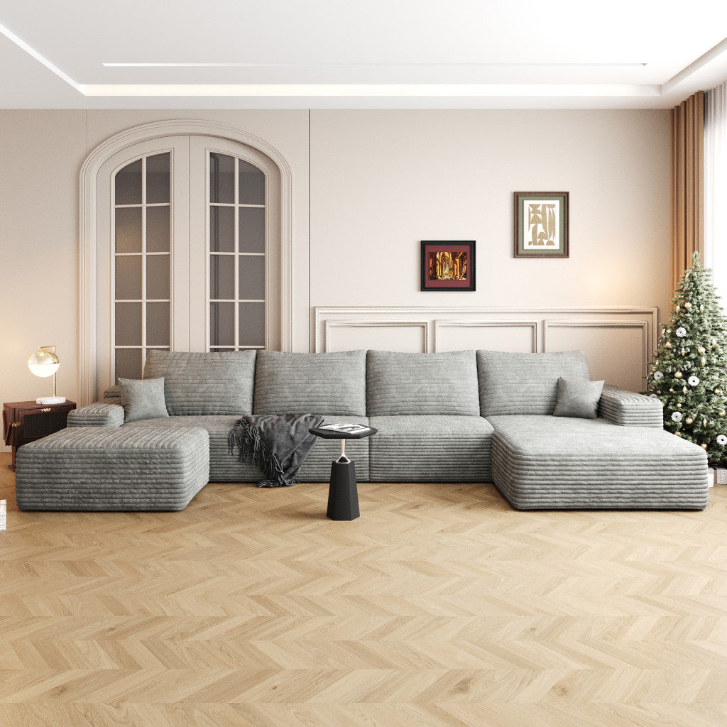 135" Corduroy Compression Foam U-Shape Sectional with Pillows