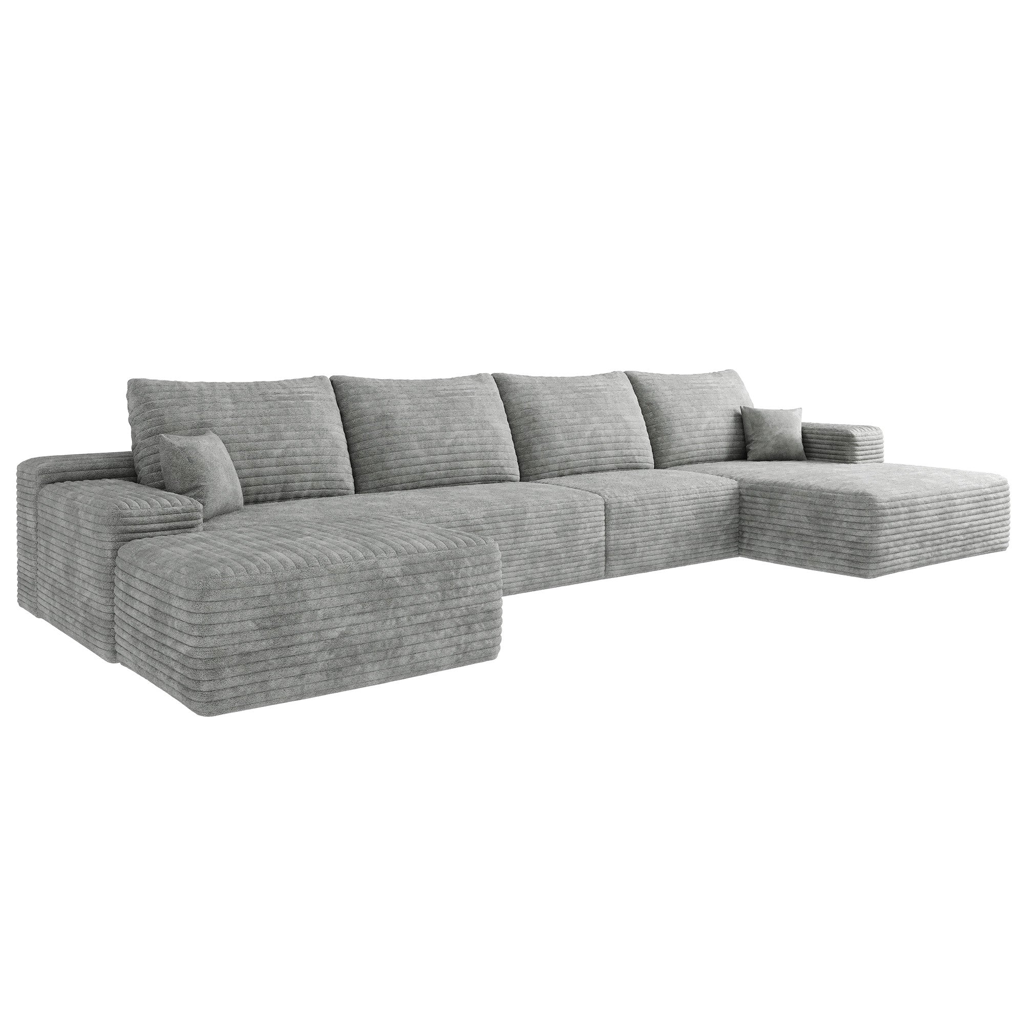 135" Corduroy Compression Foam U-Shape Sectional with Pillows