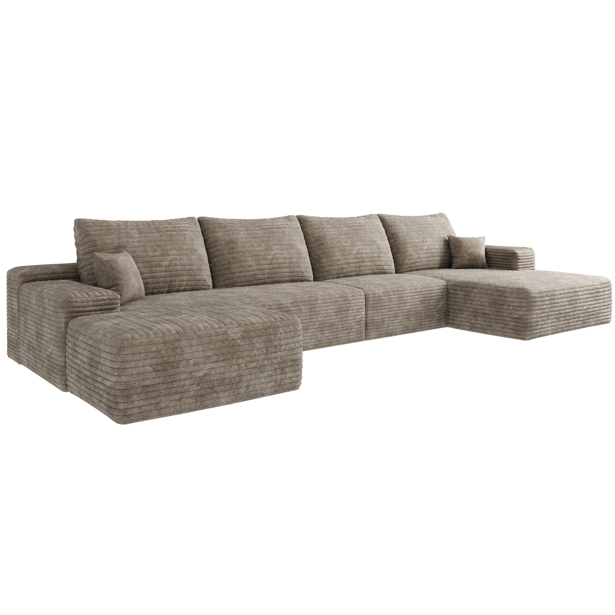 135" Corduroy Compression Foam U-Shape Sectional with Pillows