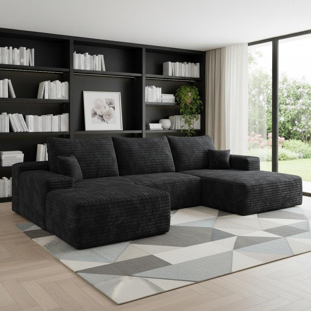 107" Corduroy Compression Foam U-Shape Sectional with Pillows