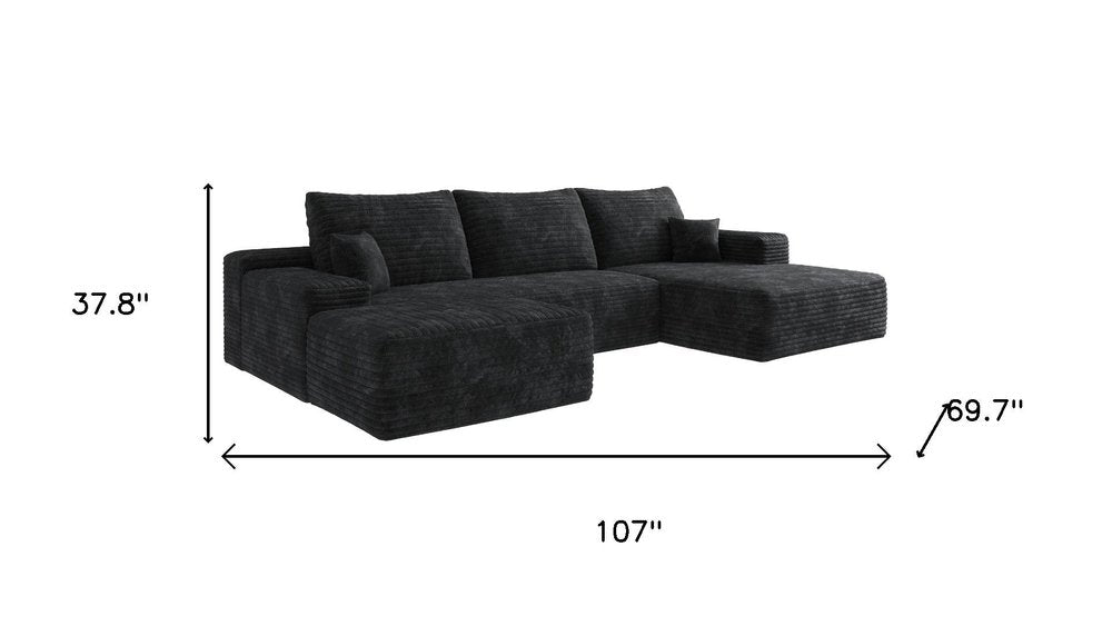 107" Corduroy Compression Foam U-Shape Sectional with Pillows