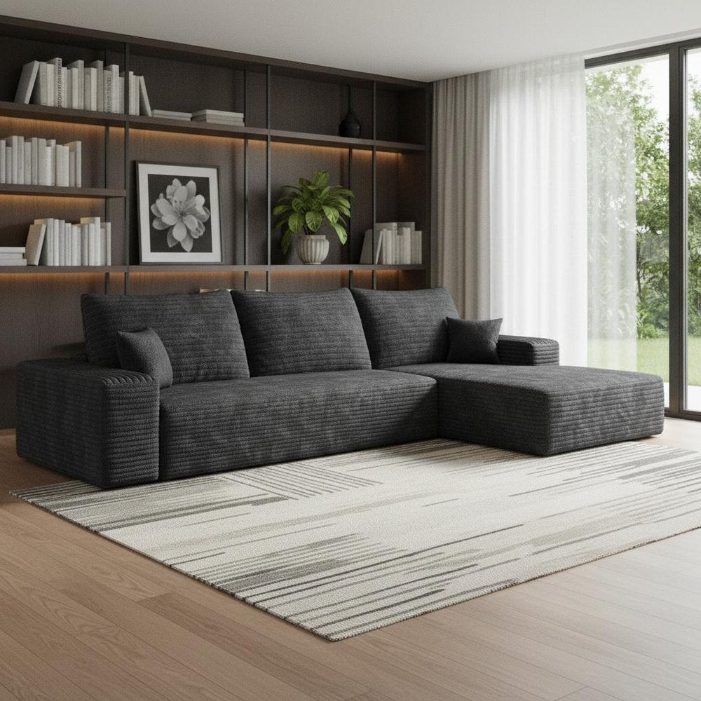 LAF/RAF 107" Corduroy Compression Foam U-Shape Sectional with Pillows