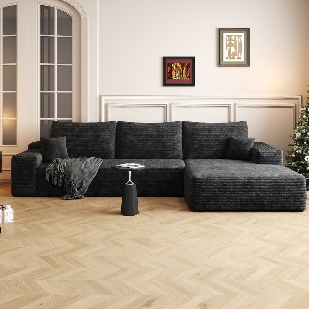 LAF/RAF 107" Corduroy Compression Foam U-Shape Sectional with Pillows