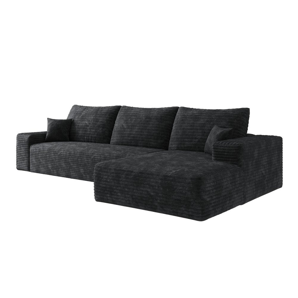 LAF/RAF 107" Corduroy Compression Foam U-Shape Sectional with Pillows