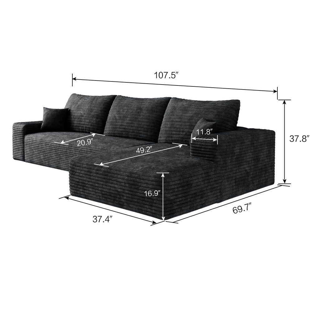 107" Corduroy Compression Foam U-Shape Sectional with Pillows