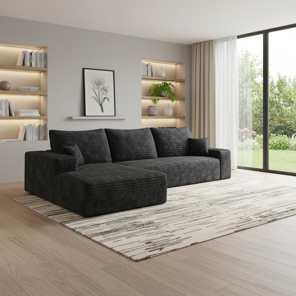 107" Corduroy Compression Foam U-Shape Sectional with Pillows