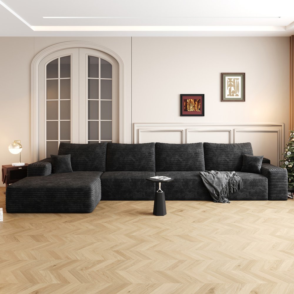 LAF/RAF 135" Corduroy Compression Foam L-Shape Sectional with Pillows