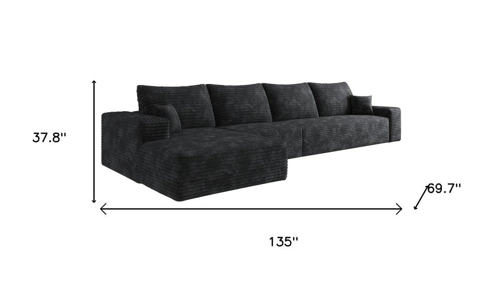LAF/RAF 135" Corduroy Compression Foam L-Shape Sectional with Pillows