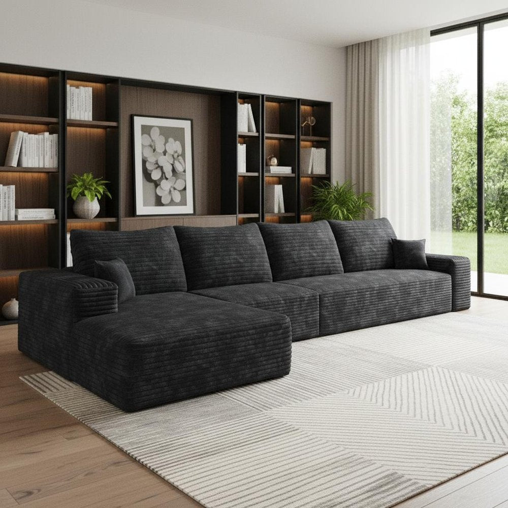LAF/RAF 135" Corduroy Compression Foam L-Shape Sectional with Pillows