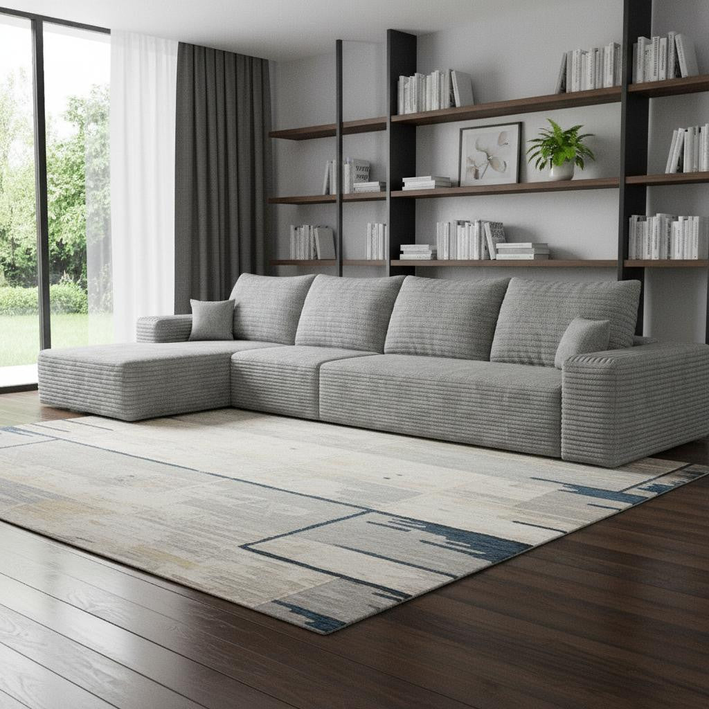 LAF/RAF 135" Corduroy Compression Foam L-Shape Sectional with Pillows