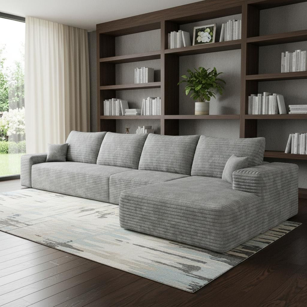 LAF/RAF 135" Corduroy Compression Foam L-Shape Sectional with Pillows
