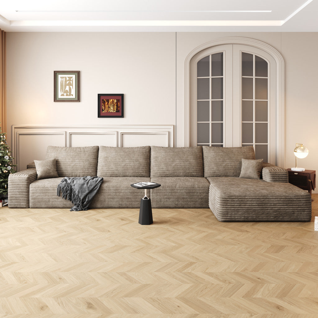 LAF/RAF 135" Corduroy Compression Foam L-Shape Sectional with Pillows