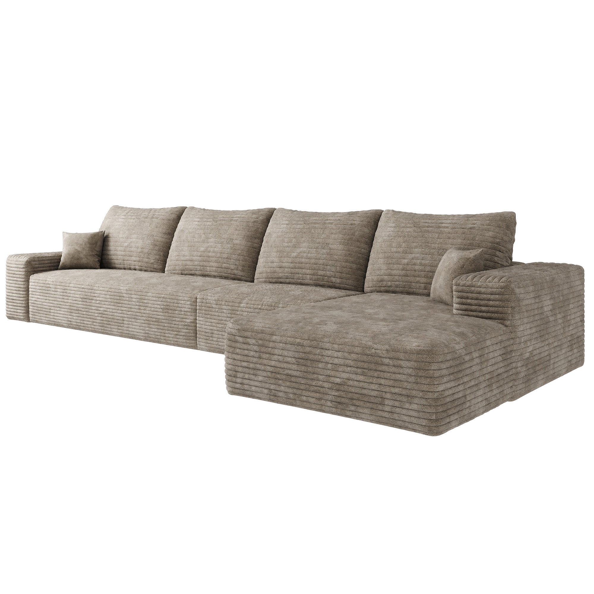 LAF/RAF 135" Corduroy Compression Foam L-Shape Sectional with Pillows