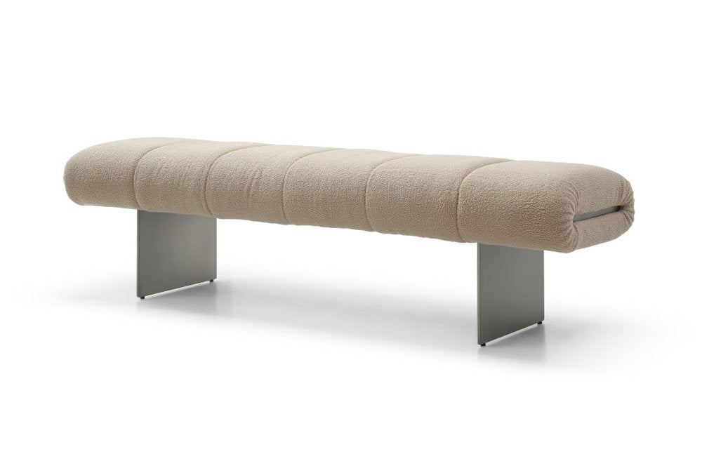 63" Beige Bouclé and Metal Tufted Oval Bench