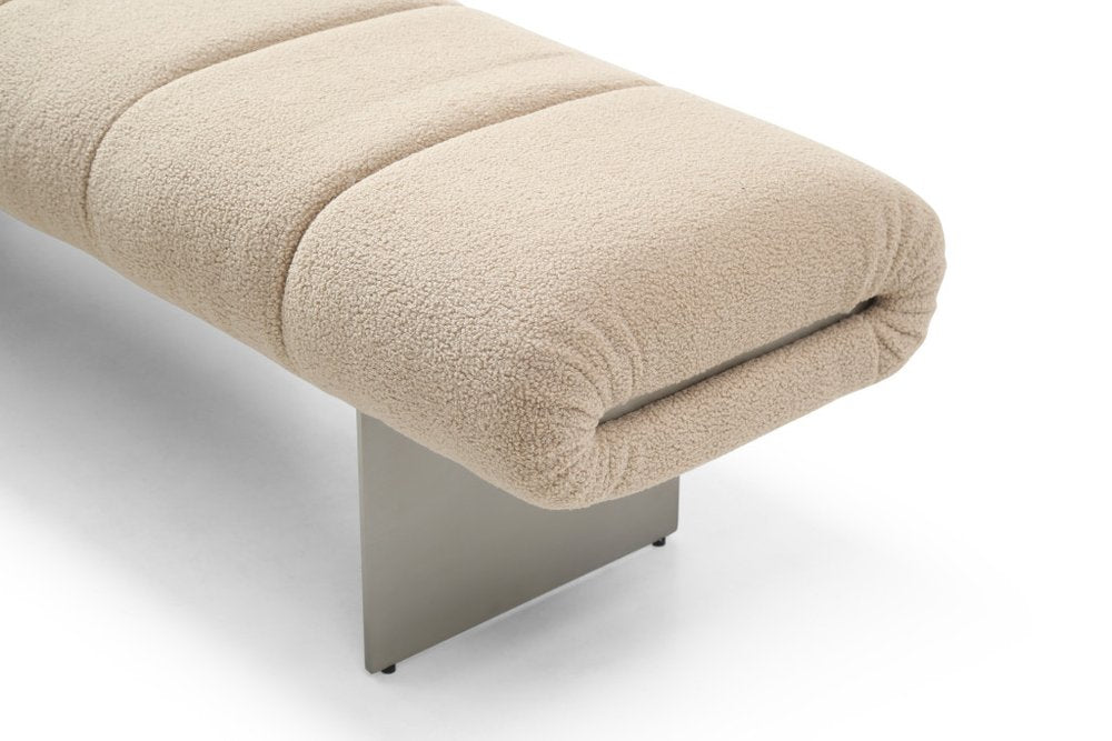 63" Beige Bouclé and Metal Tufted Oval Bench