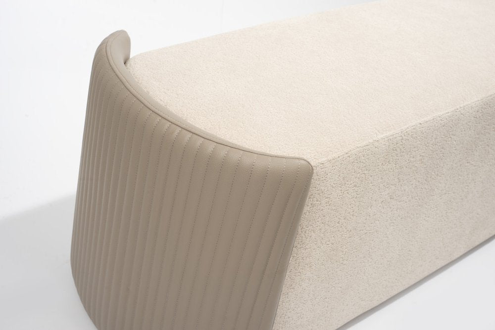 58" Taupe and Brown Bouclé Modern Bench