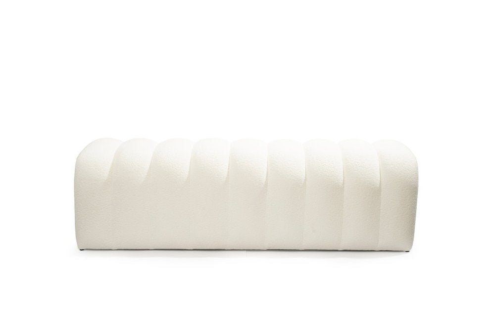59" White Bouclé Channel Tufted Bench