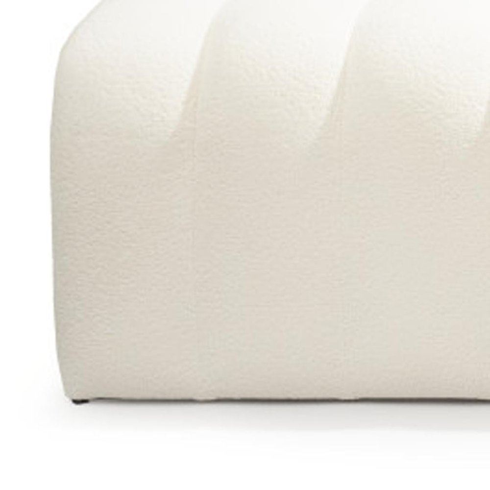 59" White Bouclé Channel Tufted Bench