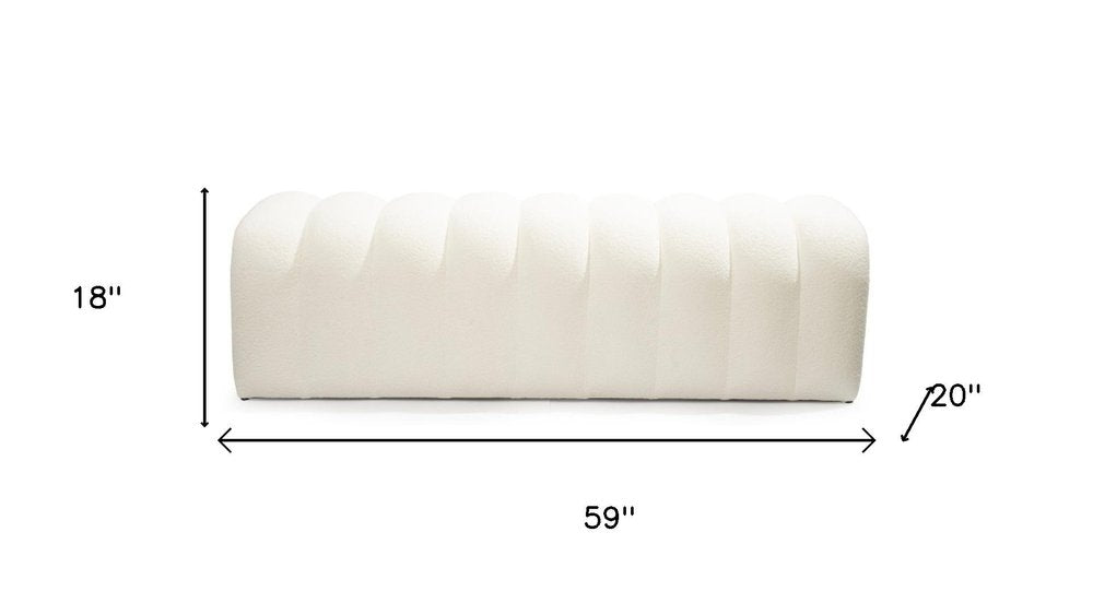 59" White Bouclé Channel Tufted Bench