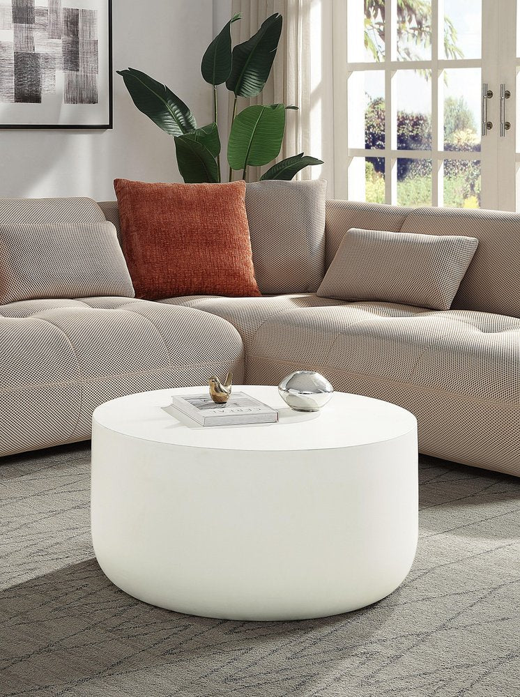 31" White Cement Round Drum Coffee Table