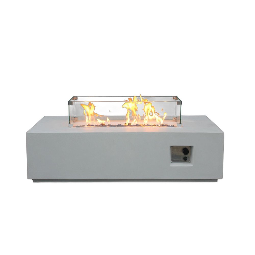 65,000 52" White Concrete Rectangle Propane Fire Pit