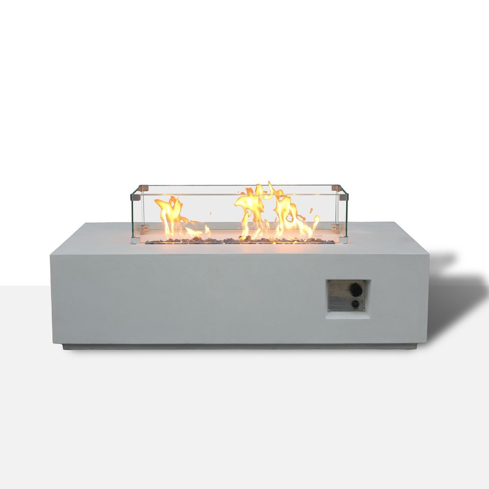 65,000 52" White Concrete Rectangle Propane Fire Pit