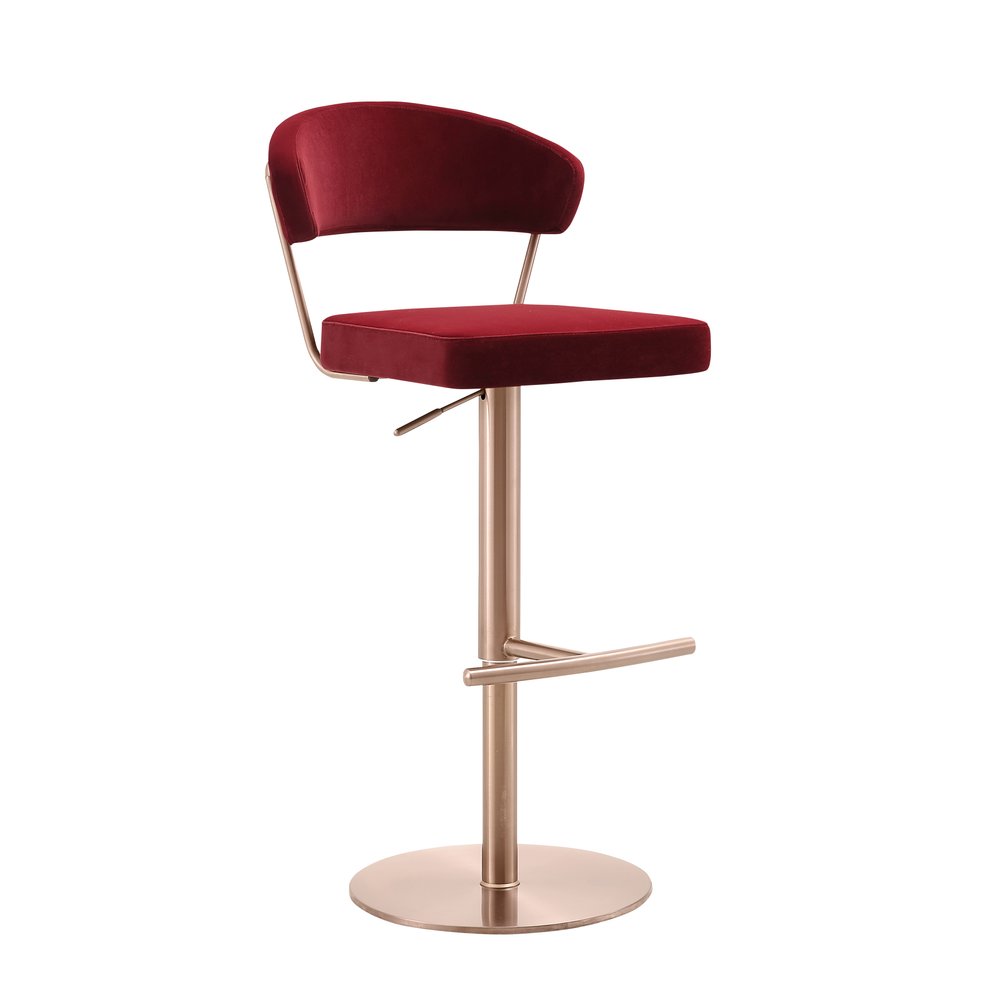 20" Red and Rose Gold Velvet Half-Barrel Bar Chair