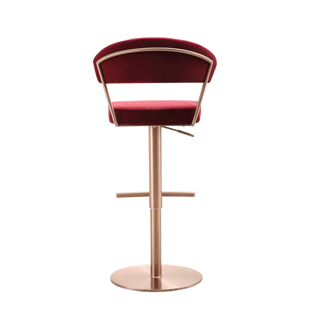 20" Red and Rose Gold Velvet Half-Barrel Bar Chair