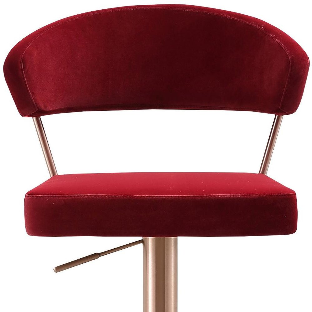 20" Red and Rose Gold Velvet Half-Barrel Bar Chair