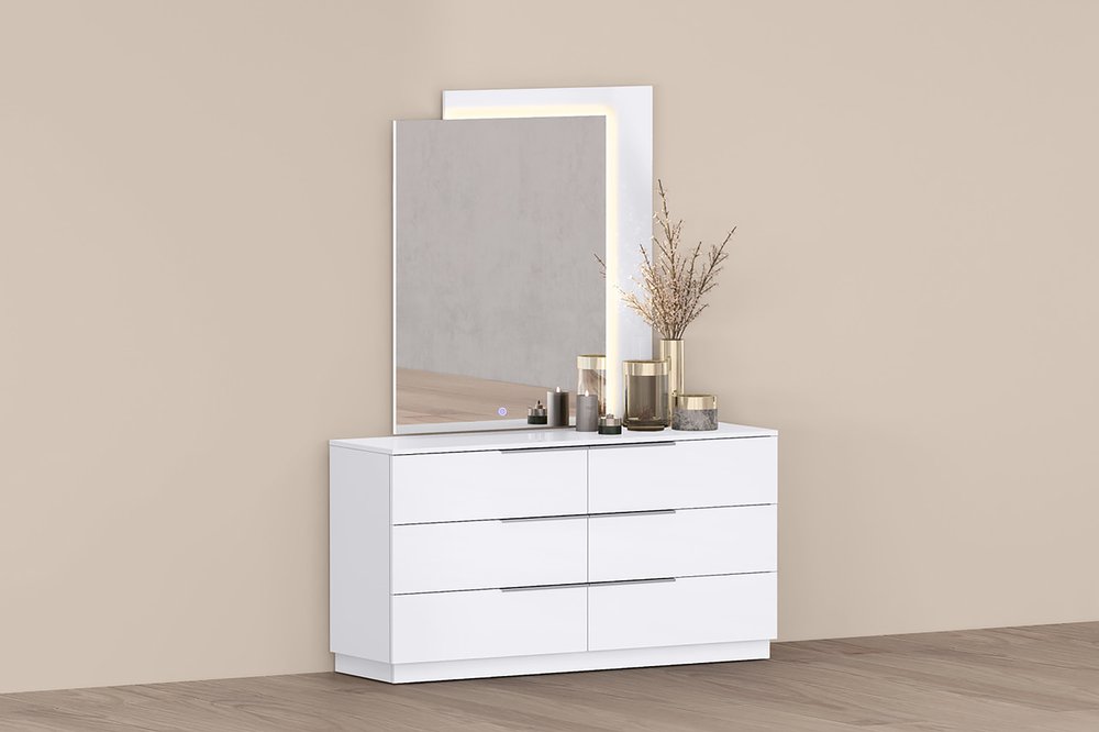62" White Wood Six Drawer Double Dresser