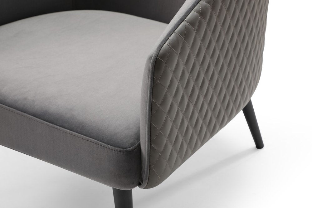 27" Gray Tufted Velvet and Faux Leather Barrel Chair