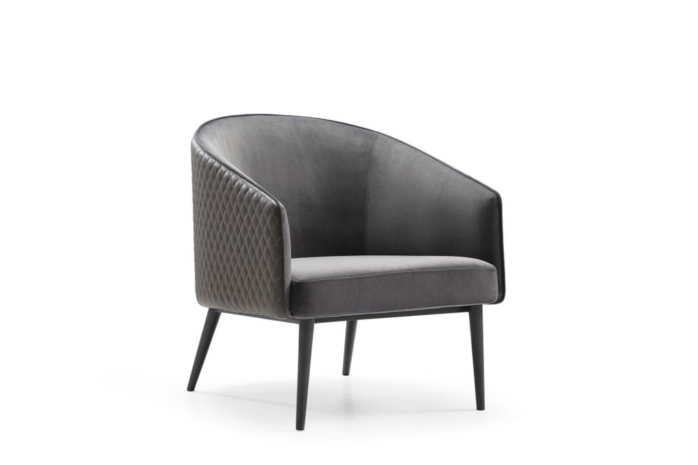 27" Gray Tufted Velvet and Faux Leather Barrel Chair