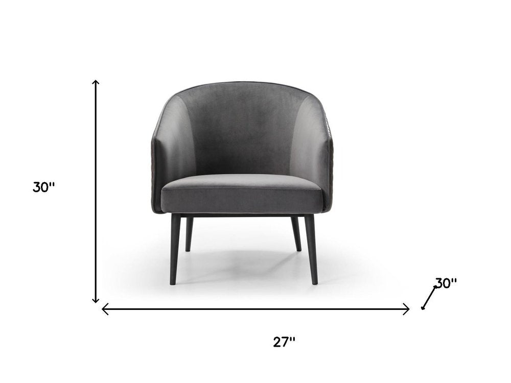 27" Gray Tufted Velvet and Faux Leather Barrel Chair